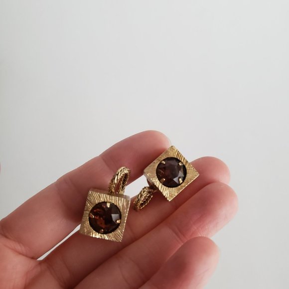VTG Square Large Jewel Gold Toned Cuff Links - Picture 6 of 8